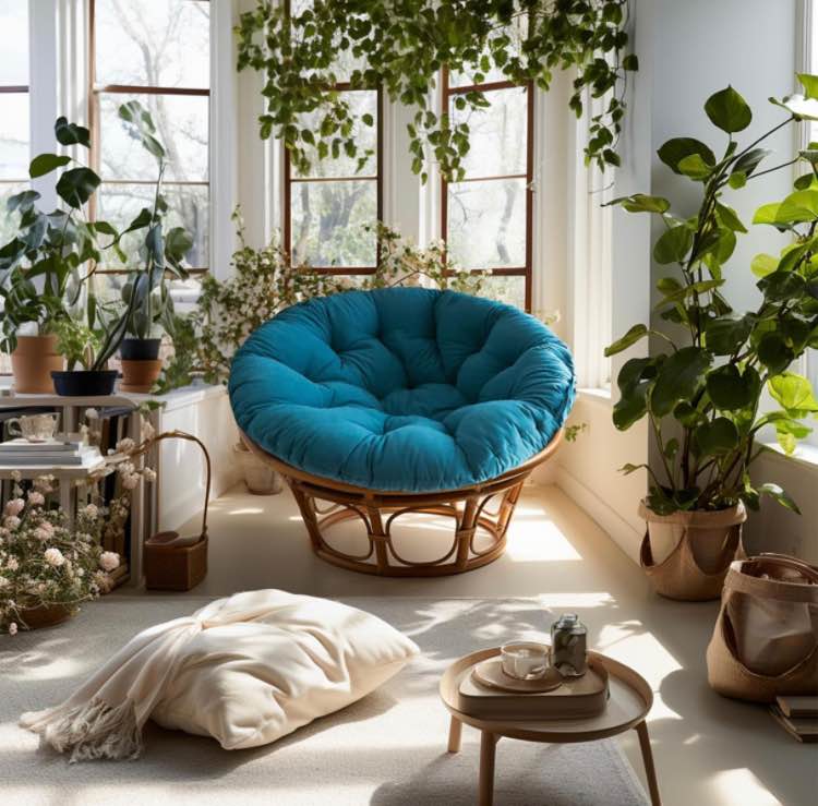 Parkerly Papasan Chair Cushion Indoor Tufted 44'' Double Papasan Cushion Durable Hanging Chair Cushions Non-Slip Tie Ultra-Thick Round Chair Pillow Cushion Only,Blue