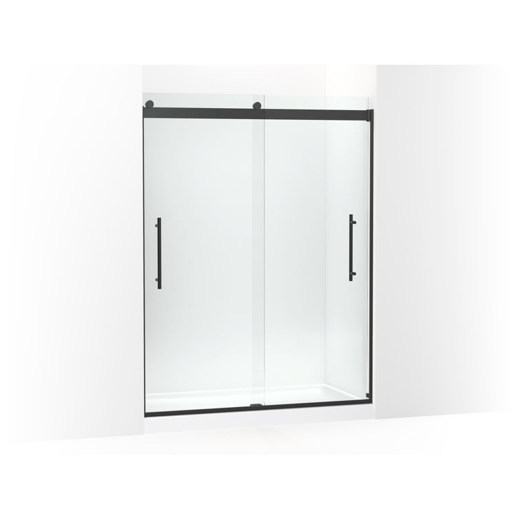 K-702423-L-BNK Levity Plus Frameless Sliding Shower Door, 77-9/16 In. H X 64” In. W, With 5/16 In.-Thick Crystal Clear Glass with Black Hardware Kit. 62" W x 3/4" Thick x 76" H