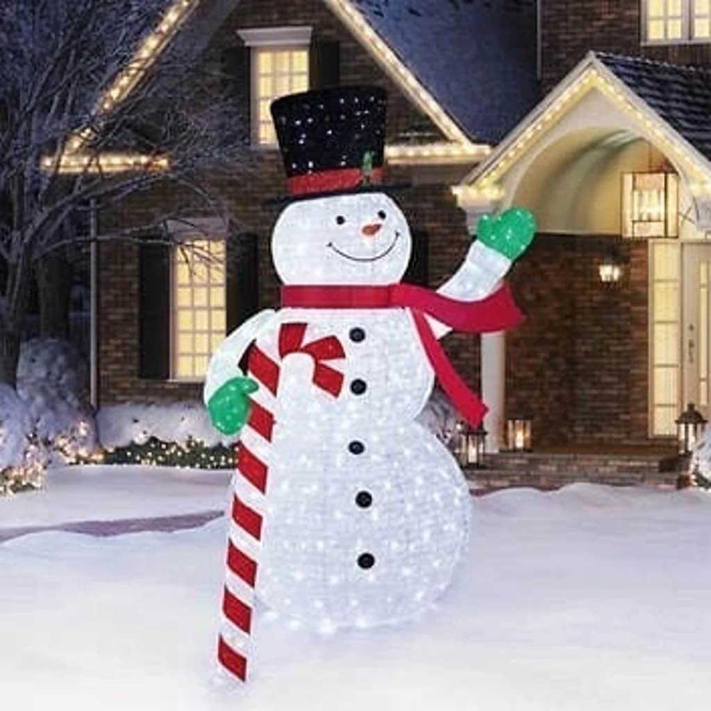 9' Pop-Up Snowman With Candy Cane And Lights