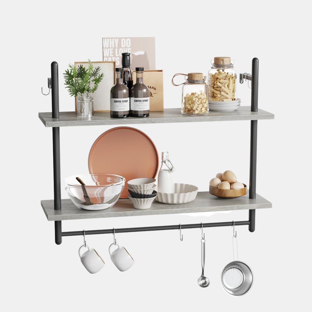 2-Tier Wall-Mounted Bookshelf Plant Stand Shelf