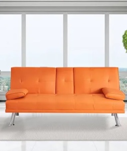 67.3'' Faux Leather Convertible Sofa Orange 