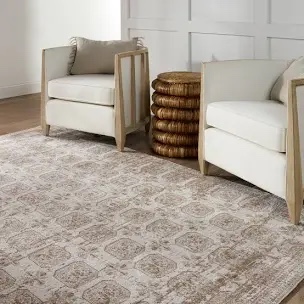 Phoebe Machine Washable Kimmons Geometric Area Rug in Tan/Cream 2ft x 6ft 