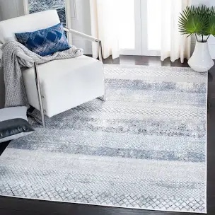Adames Geometric Gray/Light Blue Area Rug 2ft 6in x 12ft 