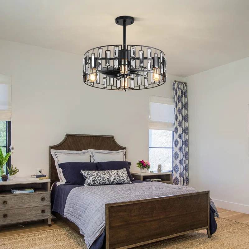 Boehme 19.68'' Crystal Caged Chandelier Ceiling Fan with Light and Remote Control