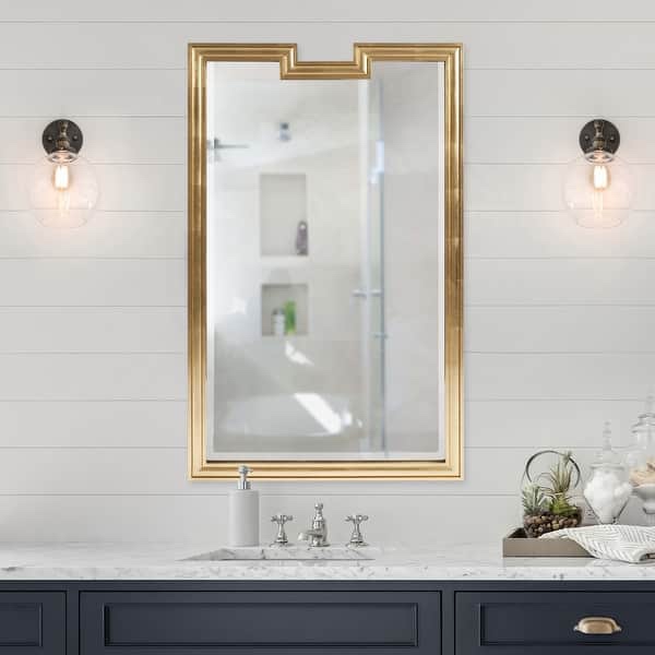Tyler Dillon Gold Rectangular Notch Cut Out Wood Framed Wall Mirror - 48"H x 30"W