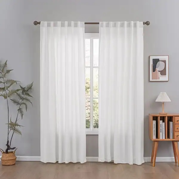 Cotton Blend Light Filtering Textured Back Tab/Rod Pocket Curtain Pair (Set of 2) - 52"Wx108"L - White  