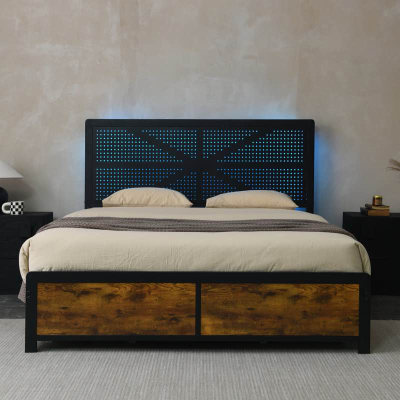 Auriella Metal Drawer Storage Bed with RGB LED Light Twin