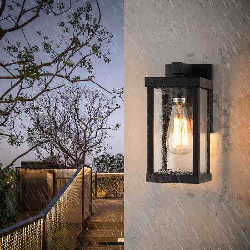 Olar Classic Outdoor Wall Sconce 1 Light Rectangular Metal Frame and Glass Shade Warterproof (Set of 2)