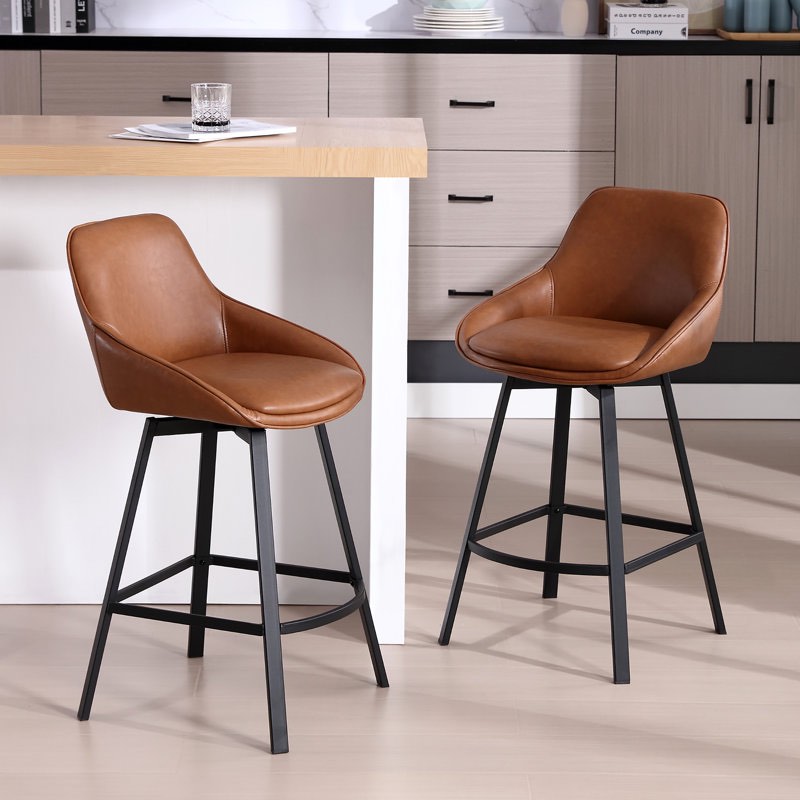 Janayshia Swivel Upholstered 25.6'' Faux Leather Counter Stool with Metal Frame (Set of 3)
