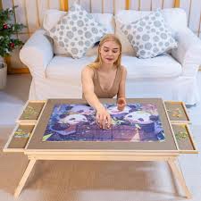 1000 Piece Rotating Wooden Jigsaw Puzzle Table - 4 Drawers, Puzzle Board with Puzzle Cover | 22 1/4'' x 30" Jigsaw Puzzle Board Portable - Portable Puzzle Table