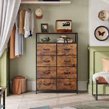 WLIVE Fabric Dresser for Bedroom, Tall Dresser with 8 Drawers, Storage Tower with Fabric Bins, Double Dresser, Chest of Drawers for Closet, Living Room, Hallway, Rustic Brown