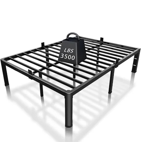 ROIL 14 inch Metal Queen Bed Frame with Rounded Corner and Headboard Hole Mattress Retainers 3500LBS Heavy Duty Steel Slats No Box Spring Needed Platform Noise-Free Easy Assembly
