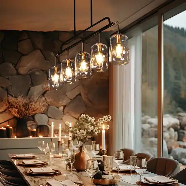 Modern 5-Light Chandelier Gold Black Farmhouse 41 IN. Island Lights with Textured Glass Shade - D41.3"*H84.5"