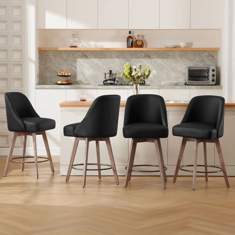 Kiain Swivel Upholstered 26'' Counter Stool with Solid Wood Frame