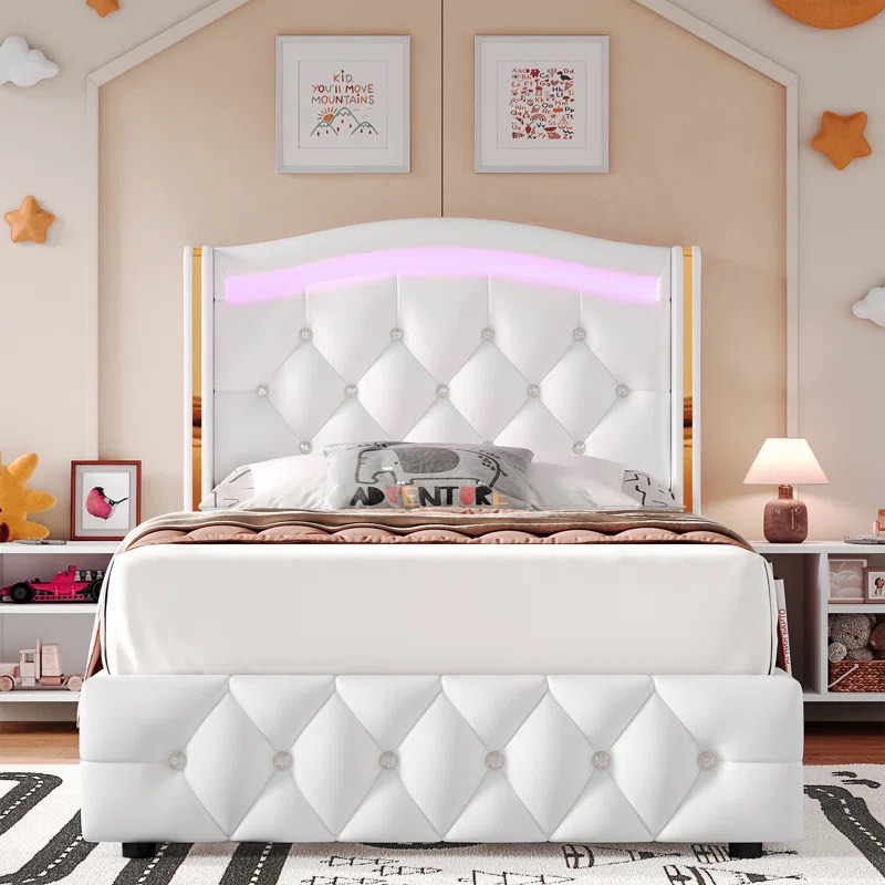 Areyon Upholstered Storage Platform Bed with LED Lights