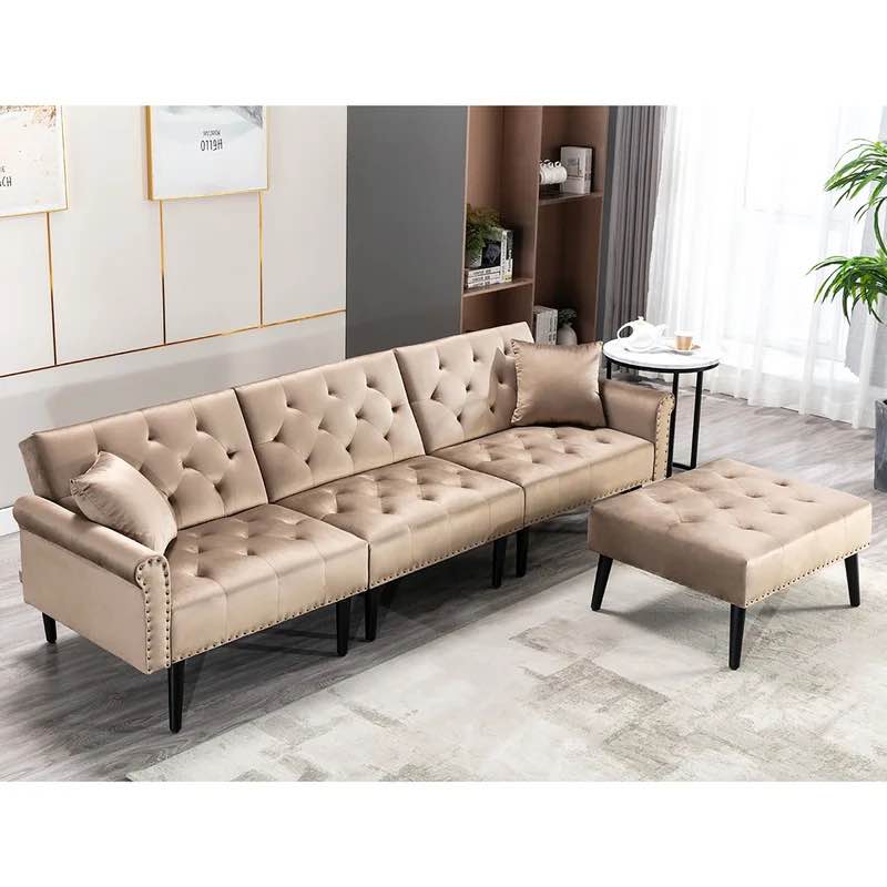 Giancontieri  Velvet Sofa Couch and Ottoman - Mid-Century Futon Sofa Bed with Sleeper (only box 1,2, and 4, missing box 3, Incomplete)