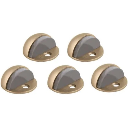 (6) Dome Door Stop Wall Protectors with Rubber Stopper - Satin Brass Floor Mounted Door Stoppers 10-Pack - Design House  188367 (BID IS PER ITEM / 6 ITEMS TOTAL)