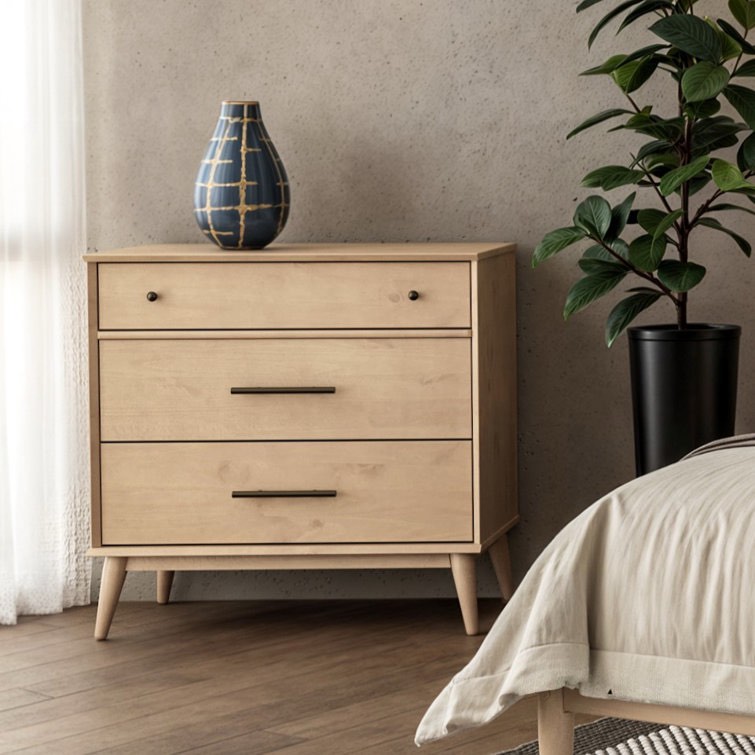Light Oak Ashlie 3 Drawer 36" W Solid Wood Dresser 