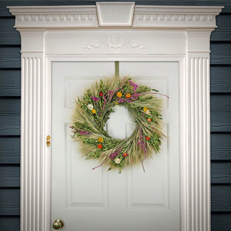 22" Wheat and Straw Flowers Spring Wreath 