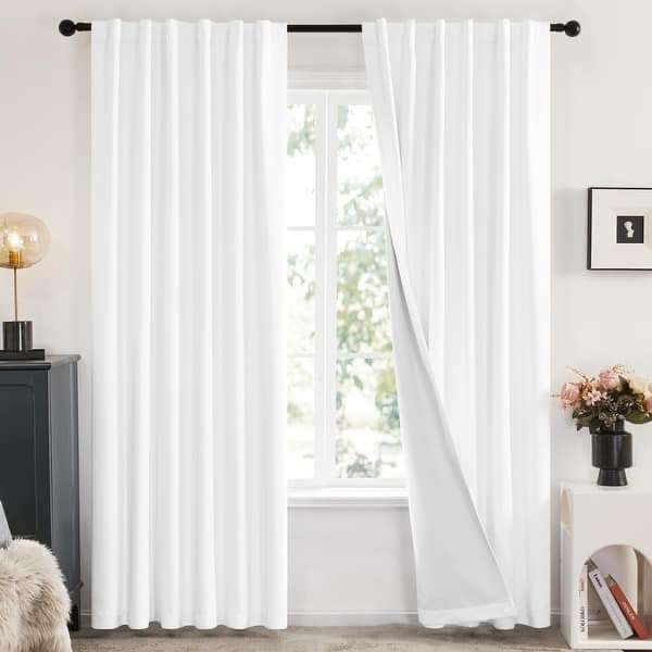 (3) Blackout Curtains White Window Treatments Draperies for Bedroom 2 Panels (Various Sizes) (BID IS POER ITEM, LOT IS FOR 3 SETS TOTAL.)