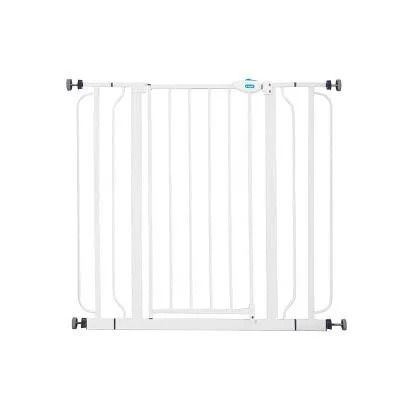 BABELIO 29-48" Metal Baby Gate with Brown Wood Pattern, Auto Close Dog Gate for The House, Stairs and Doorways, Pressure Mounted Pet Gate with Door, Safety Gate for Child and Pets