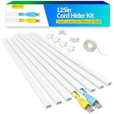125in Cord Hider, One-Cord Cable Concealer, Cord Covers for Wires on Wall - Easy Install Cable Management Kit for 2 Small Wires, Cables Raceway Home Office, 8X L15.7in W0.59in H0.4in, White