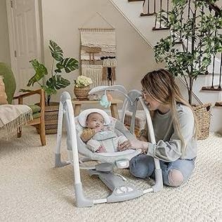 Ingenuity ConvertMe 2-in-1 Compact Portable Automatic Baby Swing & Infant Seat, Battery-Saving Vibrations, Nature Sounds, 0-9 Months 6-20 lbs (Wimberly)