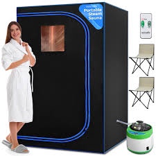 SereneLife Full Size Portable Sauna Tent for Two Person, Collapsible Home Body Therapy Spa Steam Heating Kit Machine for Relaxation with 1600W Steamer Pot, 2 Foldable Chairs, Level and Timer Setting