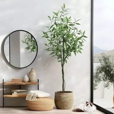 Moss and Bloom 6 Feet Artificial Eucalyptus Tree in Plastic Planter