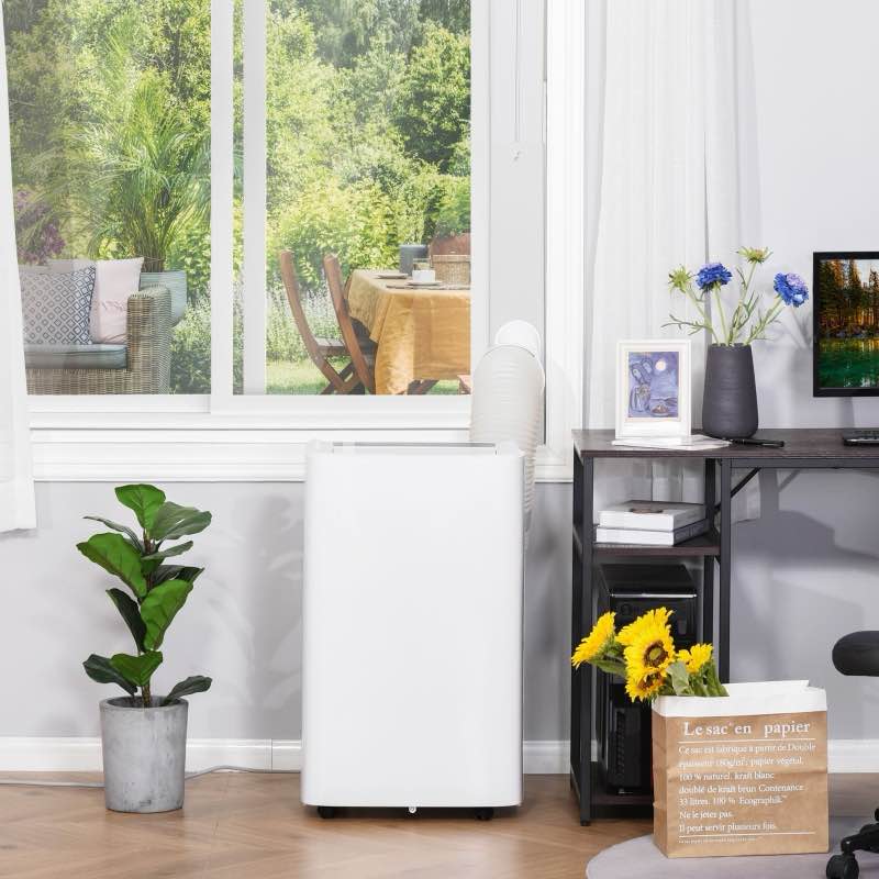 HOMCOM 12000 BTU Portable Air Conditioner for Rooms Uo to 549 Sq.Ft., 4-in-1 Mobile AC Unit with Dehumidifier, Cooling Fan, Sleep Mode, Remote Control, 24H Timer, Window Installation Kit, White