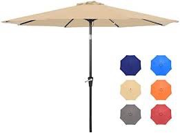 9 Foot Patio Umbrellas, Outdoor Patio Table Umbrella with Tilt Adjustment and Crank Lift System for Ourdoor Patio, Lawn, Backyard, Pool, Market, Beige