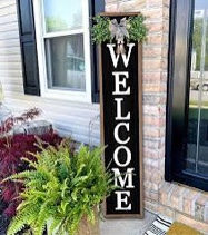 Surfapans Welcome Sign for Front porch Standing 45 Inch X 9 Inch Large Wood Frame Outdoor Tall Welcome Signs Vertical Decor for Farmhouse Rustic Home Modern Outside Front Door Wall Decorations (Black)