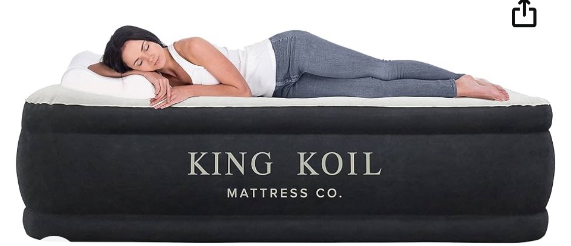 King Koil Pillow Top Plush Queen Air Mattress With Built-in High-Speed Pump Best For Home, Camping, Guests, 20" Queen Size Luxury Double Airbed Adjustable Blow Up Mattress, Waterproof