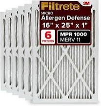 Filtrate 16x25x1  AC Furnace Air Filter  MPR 1000  Micro Allergen Defense  2-Pack