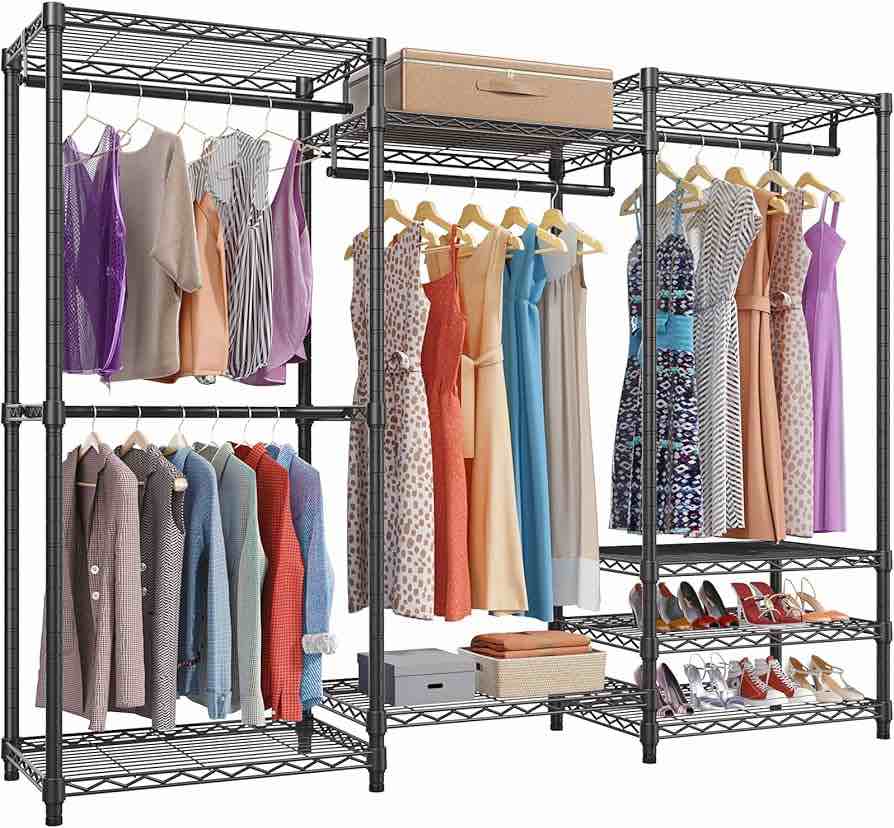 VIPEK V5 Portable Closet Wardrobe Heavy Duty Clothes Rack, Freestanding Clothing Rack with 4 Hang Rods & 8 Shelves, Adjustable Custom Closet Rack, 68.9" L x 15.7" W x 76.4" H, Max Load 800LBS, Black
