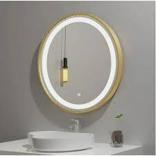 CARAT Gold Finish Round LED Mirror, 24 Golden Round Bathroom Vanity Mirror with 3 Lights, Anti-Fog Wall Mounted Lighted Mirror Dimmable Brightness Front Light Makeup Mirror, UL Certified.