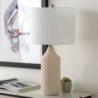 Bacton 25 in. White Indoor Table Lamp with White Drum Shaped Shade