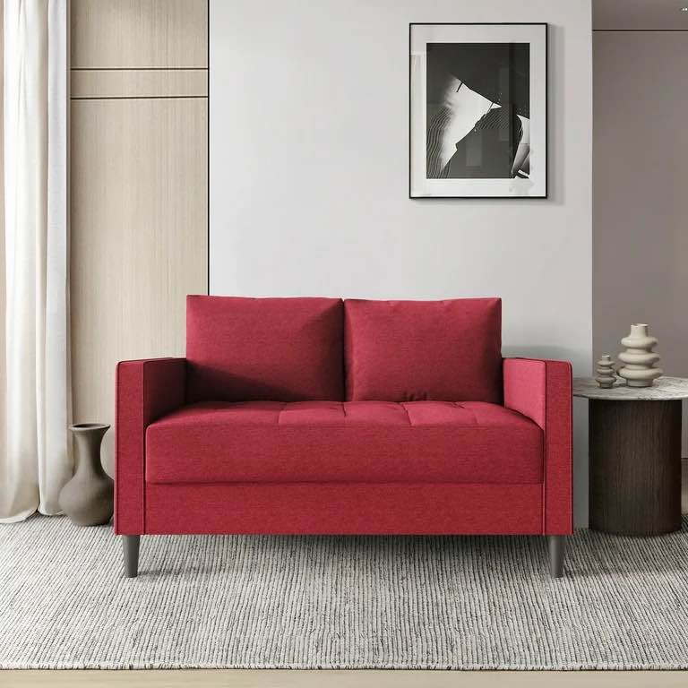 Castle Place Classic Linen Upholstered Loveseat, Red