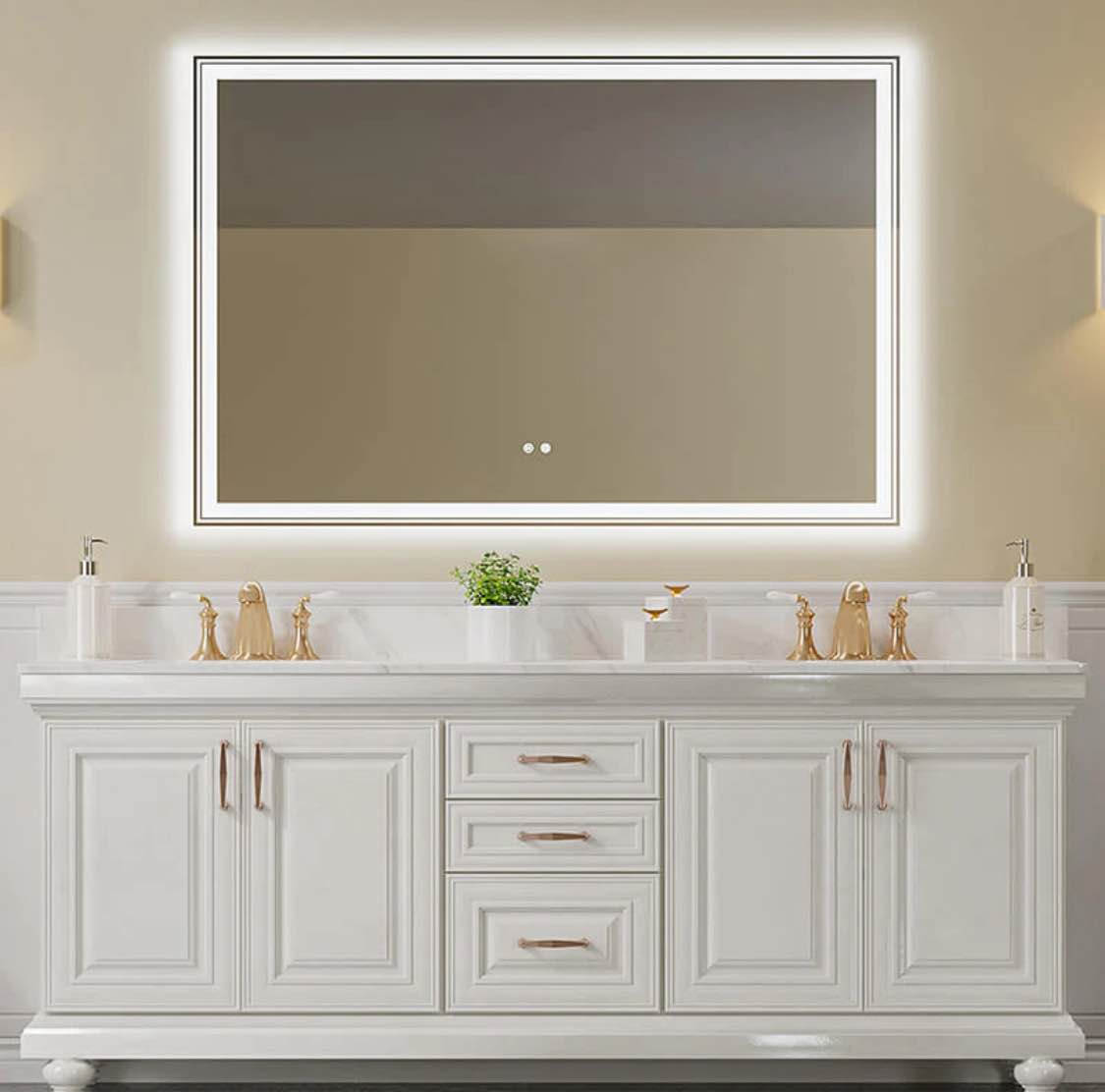 60" x 40" White LED Bathroom Mirror with Front and Back Light, Anti-Fog Memory Large Adjustable Vanity Mirror W1820120237