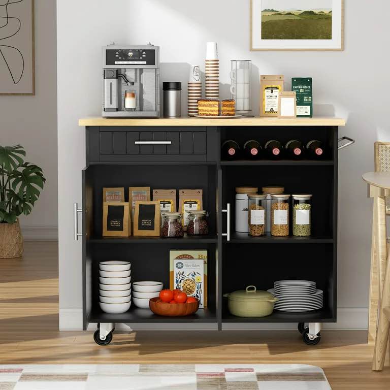Walsunny Kitchen Island Cart with Storage,Rolling Kitchen Island Side Table on Wheels with Large Worktop,Storage Cabinet,Towel Rack and Drawers