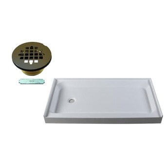 Westbrass HPG6034L-WH Shower Pan Only 60 x 34 3-Wall with Left Hand Drain Outlet