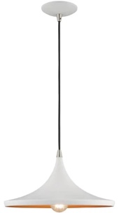 Livex Lighting 41187-03 Metal Shade - 14" One Light Mini Pendant, White Finish with White Metal/Gold Shade
