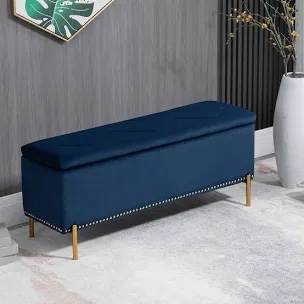 Christoph Upholstered Flip Top Storage Bench- Navy