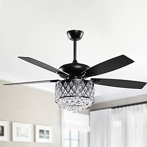 Parrot Uncle 52-in Matte Black Indoor Chandelier Ceiling Fan Light Kit Compatible