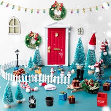 Leyndo 80 Pcs Elf Fairy Doors Christmas Decorations Wooden Mini Fairy Doors Accessories Fairy Doors Miniature Fairy Door Set for Xmas Garden Room Outdoor Decor, Kids Fairy Tale DIY Gift (Blue)