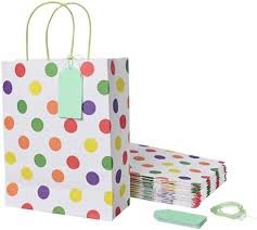 Suffix Retail 30 PCS Large Gift Bags with Handles Christmas Gift Bags including 30 PCS Gift Tags & Threads (Size 12X8.7X3 inches) Party favor bags for Kids Birthday (Rainbow)