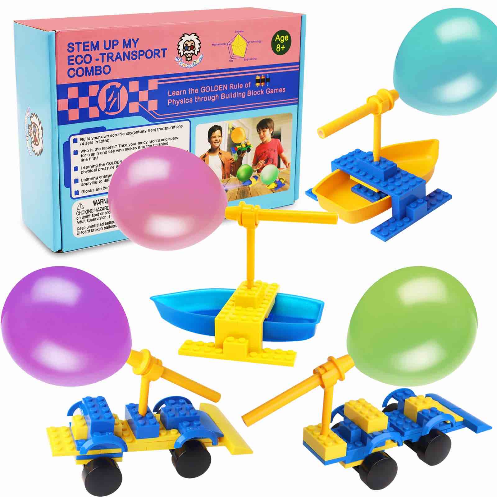 STEM Toys Green Science Kit Building Bricks Blocks: Mechanics Physics Science Experiments STEM Projects for Kids Age 8+, Fun Games of Balloons Racers Boats Building Toys Matched with Classic Lego