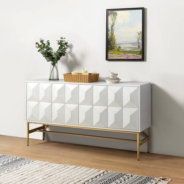 JAYDEN CREATION Felicia White MDF 60 in. Wide Storage Sideboard with Metal Legs and Adjustable Shelf