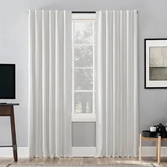 Sun Zero Greyson Faux Dupioni Silk Thermal Extreme Total Blackout Back Tab Curtain Panel, 50" x 108", Pearl White