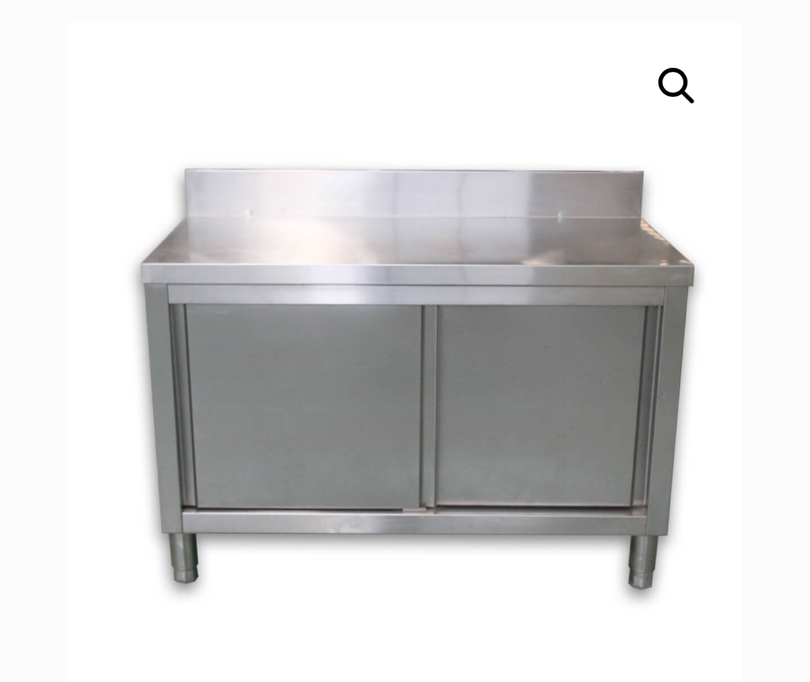 Wasserstrom stainless steel cabinet with sliding doors and backsplash
